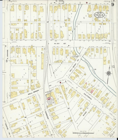 Sanborn Fire Insurance Map from Xenia, Greene County, Ohio (1910), Sheet #0009 - Historic Sanborn Fire Insurance Map Print, vintage old map wall art, antique decor, genealogy gift, Ohio Ohio map