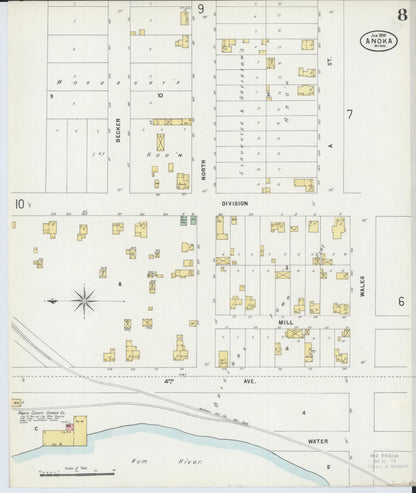 Sanborn Fire Insurance Map from Anoka, Anoka County, Minnesota (1898), Sheet #0008 - Complete Map Set gallery image, historic Sanborn map, vintage wall art, Minnesota Minnesota