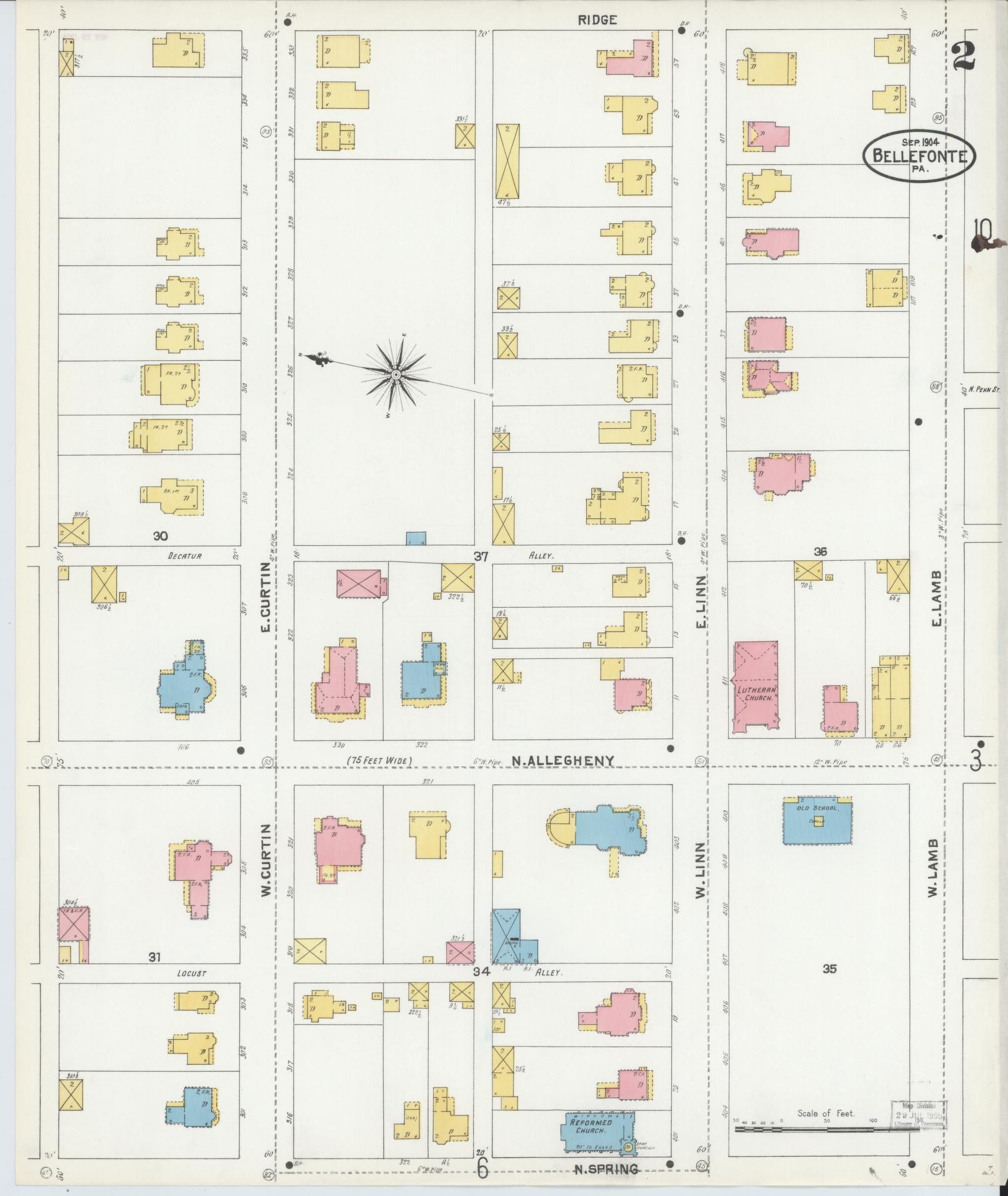 Sanborn Fire Insurance Map from Bellefonte, Centre County, Pennsylvania (1904), Sheet #0002 - Historic Sanborn Fire Insurance Map Print, vintage old map wall art, antique decor, genealogy gift, Pennsylvania Pennsylvania map