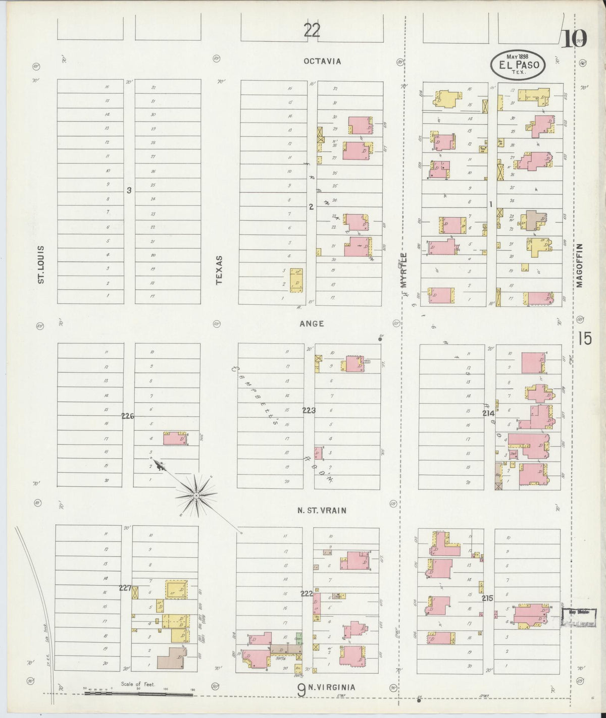 Sanborn Fire Insurance Map from El Paso, El Paso County, Texas (1898), Sheet #0010 - Complete Map Set gallery image, historic Sanborn map, vintage wall art, Texas Texas