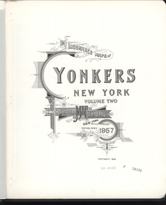 Sanborn Fire Insurance Map from Yonkers, Westchester County, New York (1957), Sheet #0001 - Historic Sanborn Fire Insurance Map Print, vintage old map wall art, antique decor, genealogy gift, New York New York map