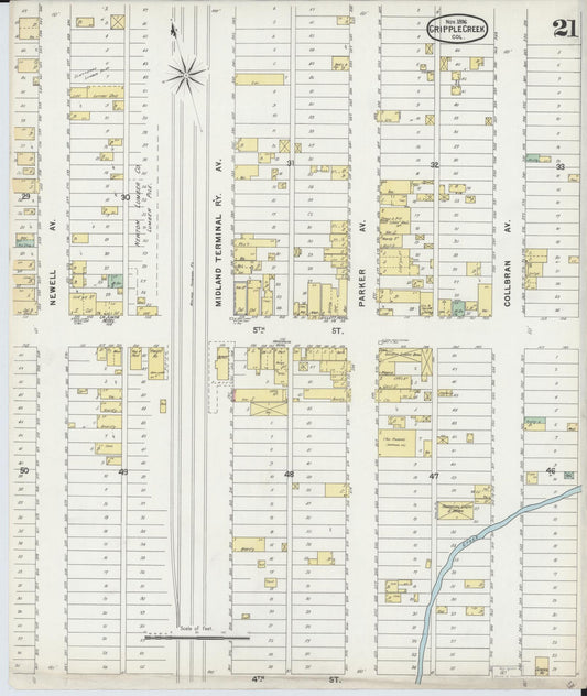 Sanborn Fire Insurance Map from Cripple Creek, Teller County, Colorado (1896), Sheet #0021 - Historic Sanborn Fire Insurance Map Print, vintage old map wall art, antique decor, genealogy gift, Colorado Colorado map