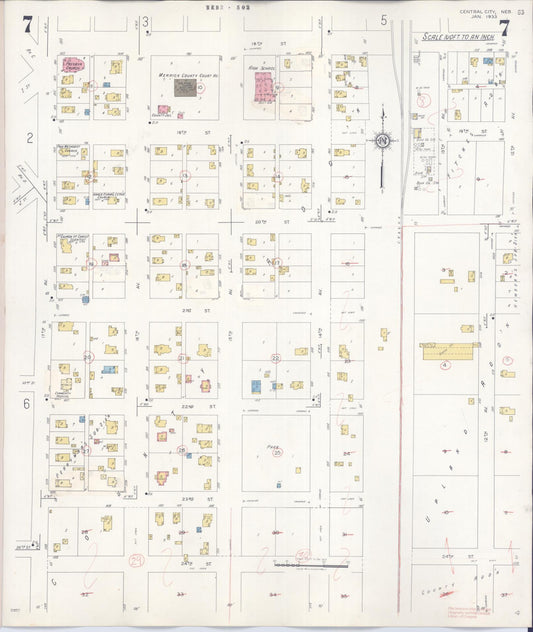 Sanborn Fire Insurance Map from Central City, Merrick County, Nebraska (1943), Sheet #0007 - Historic Sanborn Fire Insurance Map Print, vintage old map wall art, antique decor, genealogy gift, Nebraska Nebraska map
