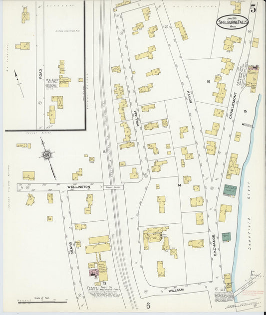 Sanborn Fire Insurance Map from Shelburne Falls, Franklin County, Massachusetts (1910), Sheet #0005 - Historic Sanborn Fire Insurance Map Print, vintage old map wall art, antique decor, genealogy gift, Massachusetts Massachusetts map