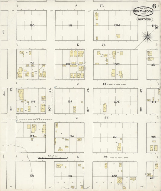 Sanborn Fire Insurance Map from New Whatcom, Whatcom County, Washington (1891), Sheet #0006 - Historic Sanborn Fire Insurance Map Print, vintage old map wall art, antique decor, genealogy gift, Washington Washington map