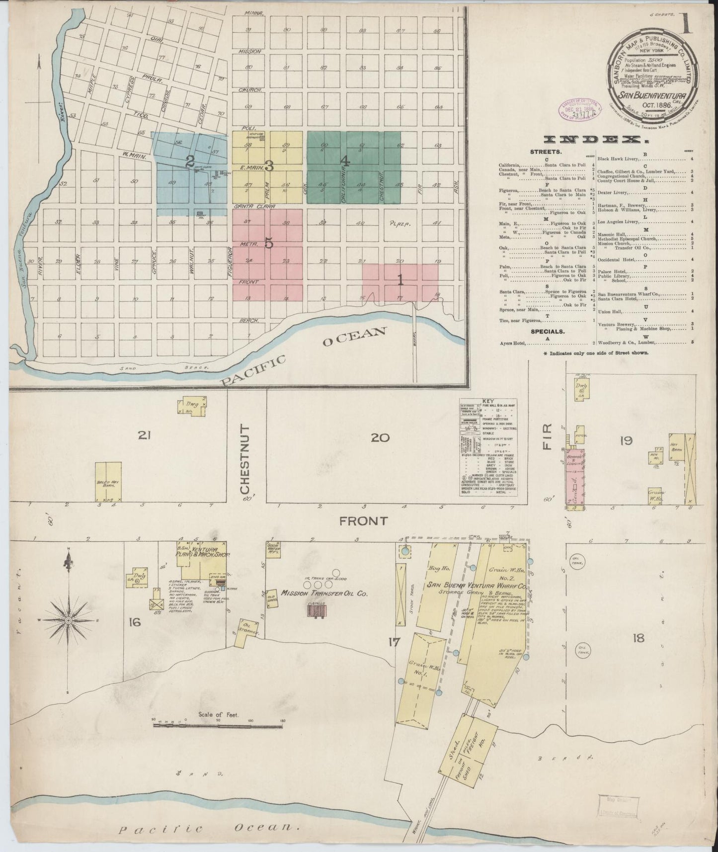 Sanborn Fire Insurance Map from San Buenaventura, Ventura County, California (1886), Sheet #0001 - Complete Map Set gallery image, historic Sanborn map, vintage wall art, California California