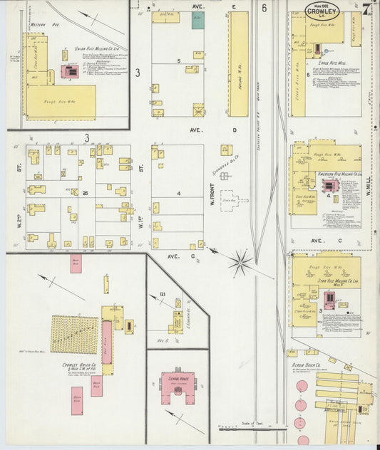 Sanborn Fire Insurance Map from Crowley, Acadia Parish, Louisiana (1902), Sheet #0007 - Historic Sanborn Fire Insurance Map Print, vintage old map wall art, antique decor, genealogy gift, Louisiana Louisiana map