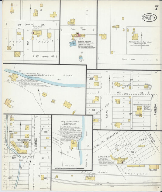 Sanborn Fire Insurance Map from Falls City, Richardson County, Nebraska (1900), Sheet #0007 - Historic Sanborn Fire Insurance Map Print, vintage old map wall art, antique decor, genealogy gift, Nebraska Nebraska map