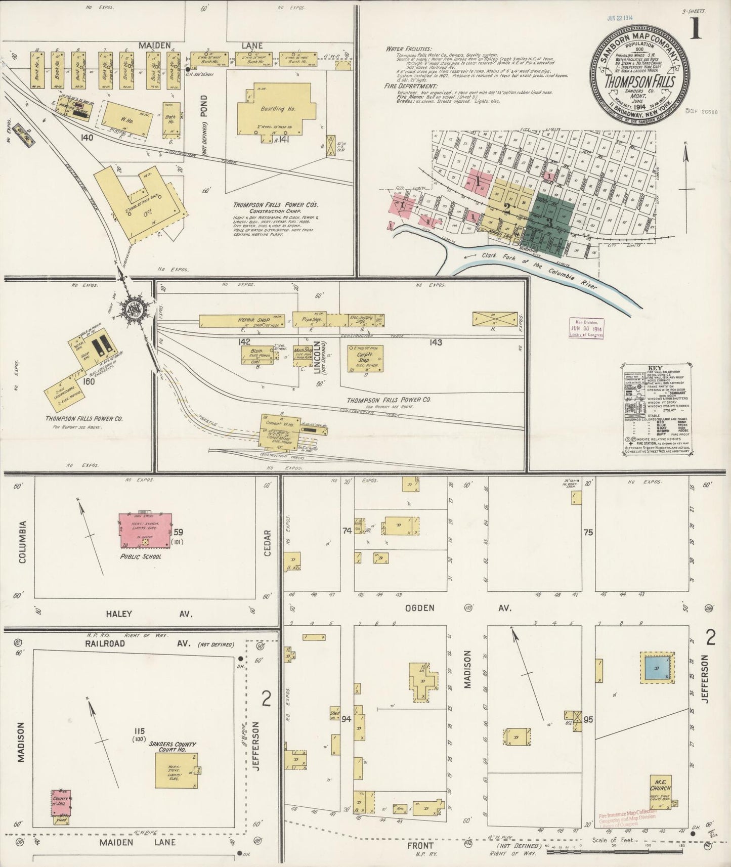Sanborn Fire Insurance Map from Thompson Falls, Sanders County, Montana (1914), Sheet #0001 - Complete Map Set gallery image, historic Sanborn map, vintage wall art, Montana Montana