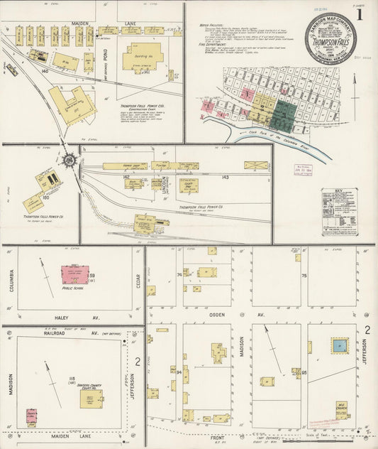 Sanborn Fire Insurance Map from Thompson Falls, Sanders County, Montana (1914), Sheet #0001 - Complete Map Set gallery image, historic Sanborn map, vintage wall art, Montana Montana