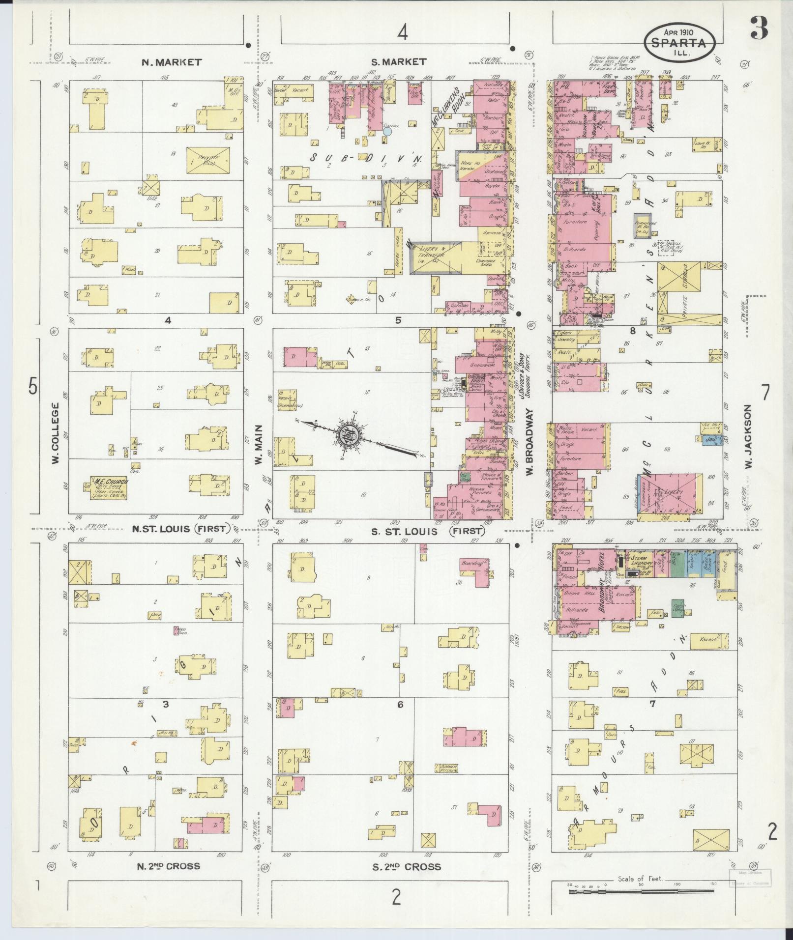 Sanborn Fire Insurance Map from Sparta, Randolph County, Illinois (1910), Sheet #0003 - Complete Map Set gallery image, historic Sanborn map, vintage wall art, Illinois Illinois