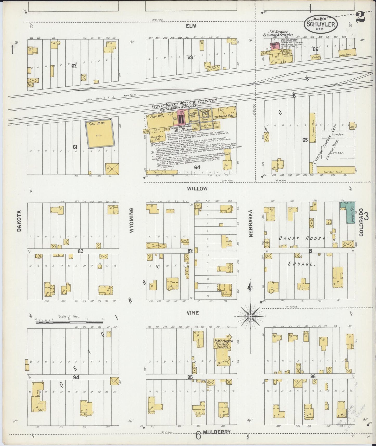 Sanborn Fire Insurance Map from Schuyler, Colfax County, Nebraska (1900), Sheet #0002 - Complete Map Set gallery image, historic Sanborn map, vintage wall art, Nebraska Nebraska