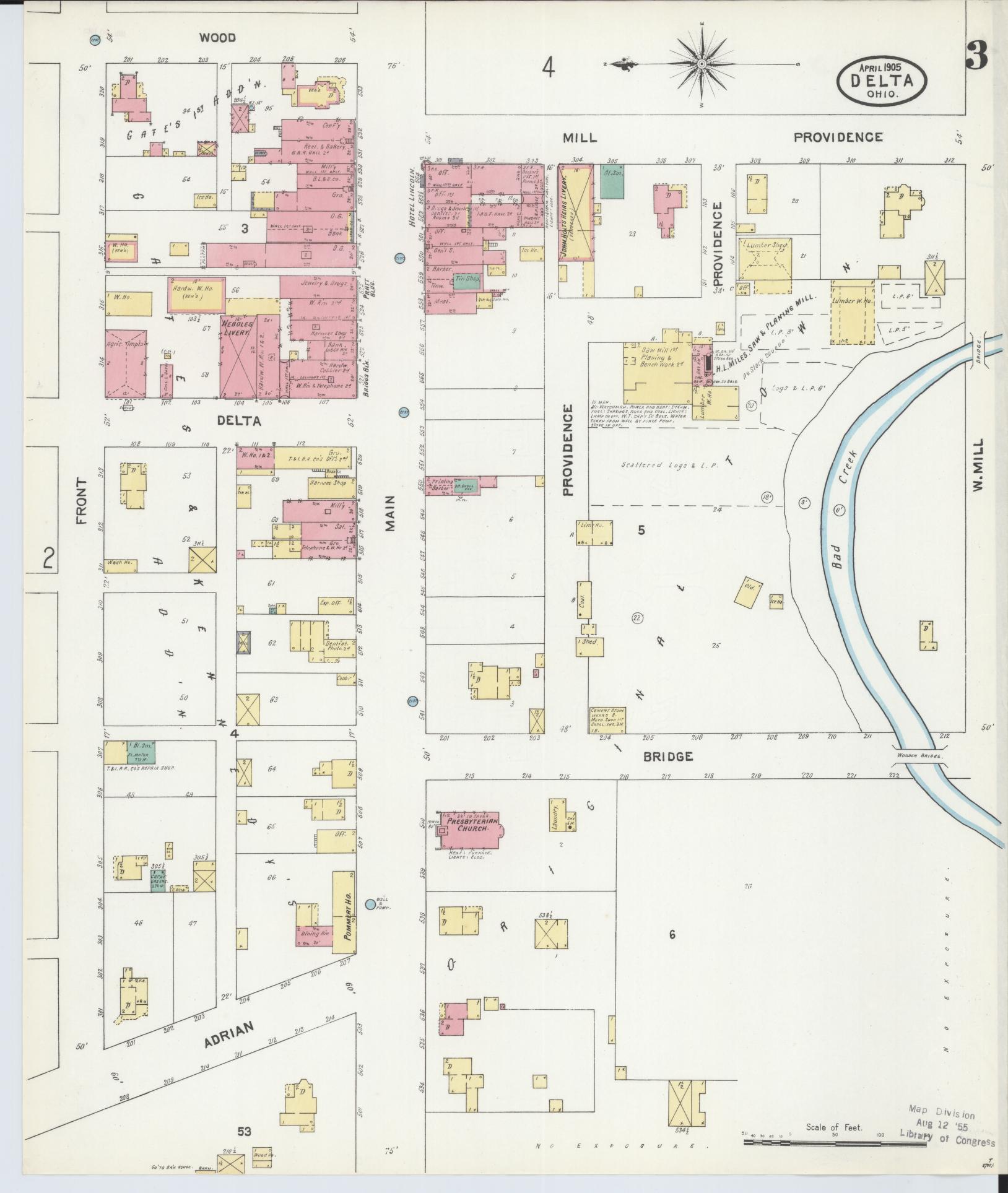 Sanborn Fire Insurance Map from Delta, Fulton County, Ohio (1905), Sheet #0003 - Complete Map Set gallery image, historic Sanborn map, vintage wall art, Ohio Ohio