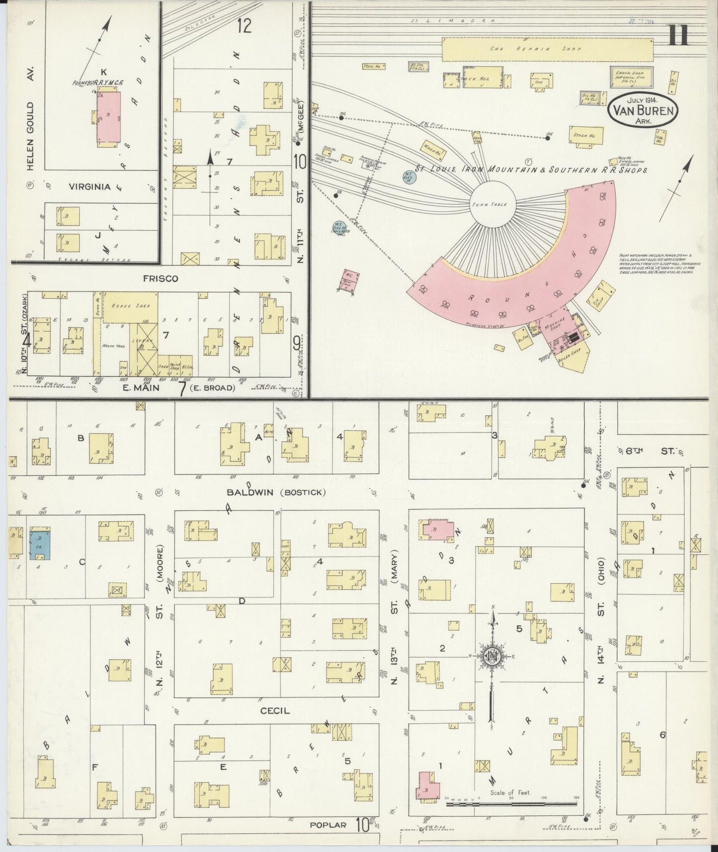 Sanborn Fire Insurance Map from Van Buren, Crawford County, Arkansas (1914), Sheet #0011 - Complete Map Set gallery image, historic Sanborn map, vintage wall art, Arkansas Arkansas