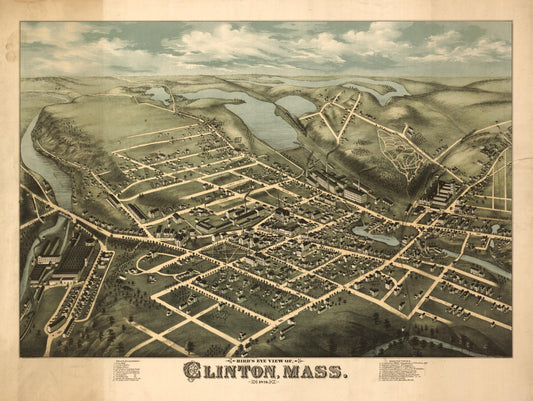 Bird's eye view of Clinton, Mass. : 1876 (1876) – Historic Bird’s-Eye View Panorama Print