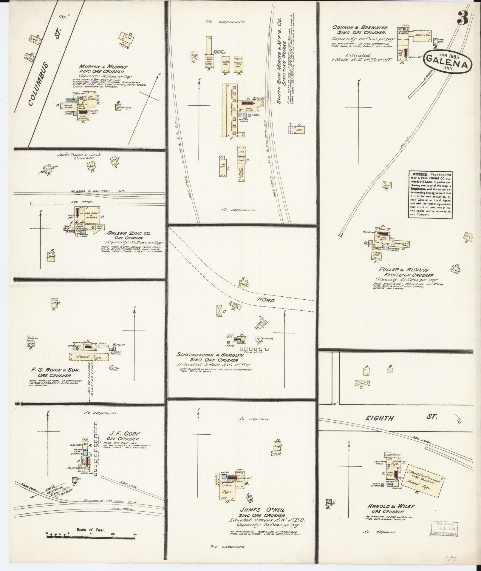 Sanborn Fire Insurance Map from Galena, Cherokee County, Kansas (1885), Sheet #0003 - Complete Map Set gallery image, historic Sanborn map, vintage wall art, Kansas Kansas