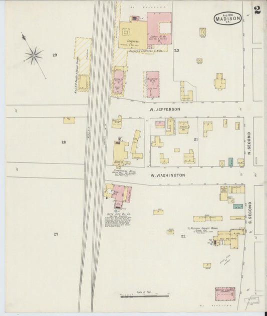 Sanborn Fire Insurance Map from Madison, Morgan County, Georgia (1895), Sheet #0002 - Historic Sanborn Fire Insurance Map Print, vintage old map wall art, antique decor, genealogy gift, Georgia Georgia map
