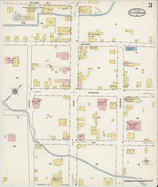 Sanborn Fire Insurance Map from Blacksburg, Montgomery County, Virginia (1915), Sheet #0003 - Historic Sanborn Fire Insurance Map Print, vintage old map wall art, antique decor, genealogy gift, Virginia Virginia map