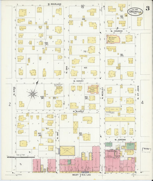 Sanborn Fire Insurance Map from Greenville, Hunt County, Texas (1909), Sheet #0003 - Historic Sanborn Fire Insurance Map Print, vintage old map wall art, antique decor, genealogy gift, Texas Texas map