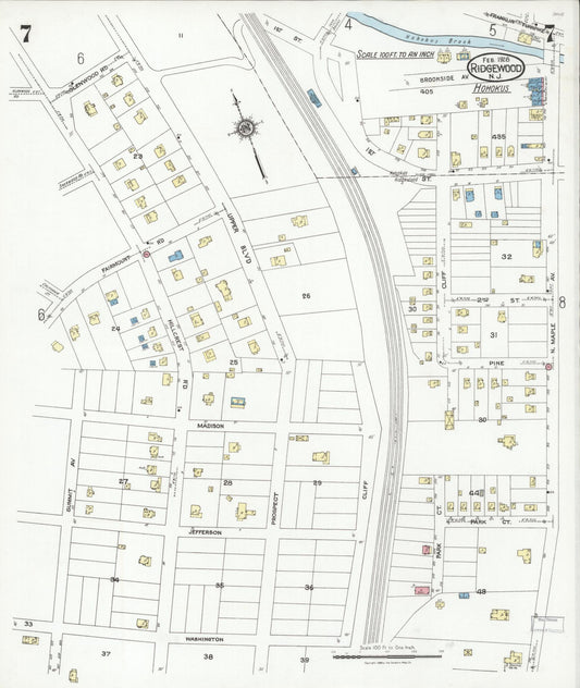 Sanborn Fire Insurance Map from Ridgewood, Bergen County, New Jersey (1928), Sheet #0007 - Historic Sanborn Fire Insurance Map Print, vintage old map wall art, antique decor, genealogy gift, New Jersey New Jersey map