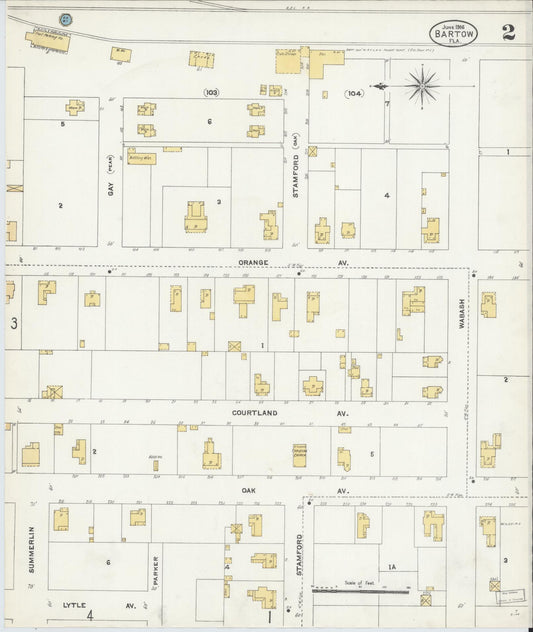 Sanborn Fire Insurance Map from Bartow, Polk County, Florida (1906), Sheet #0002 - Historic Sanborn Fire Insurance Map Print, vintage old map wall art, antique decor, genealogy gift, Florida Florida map