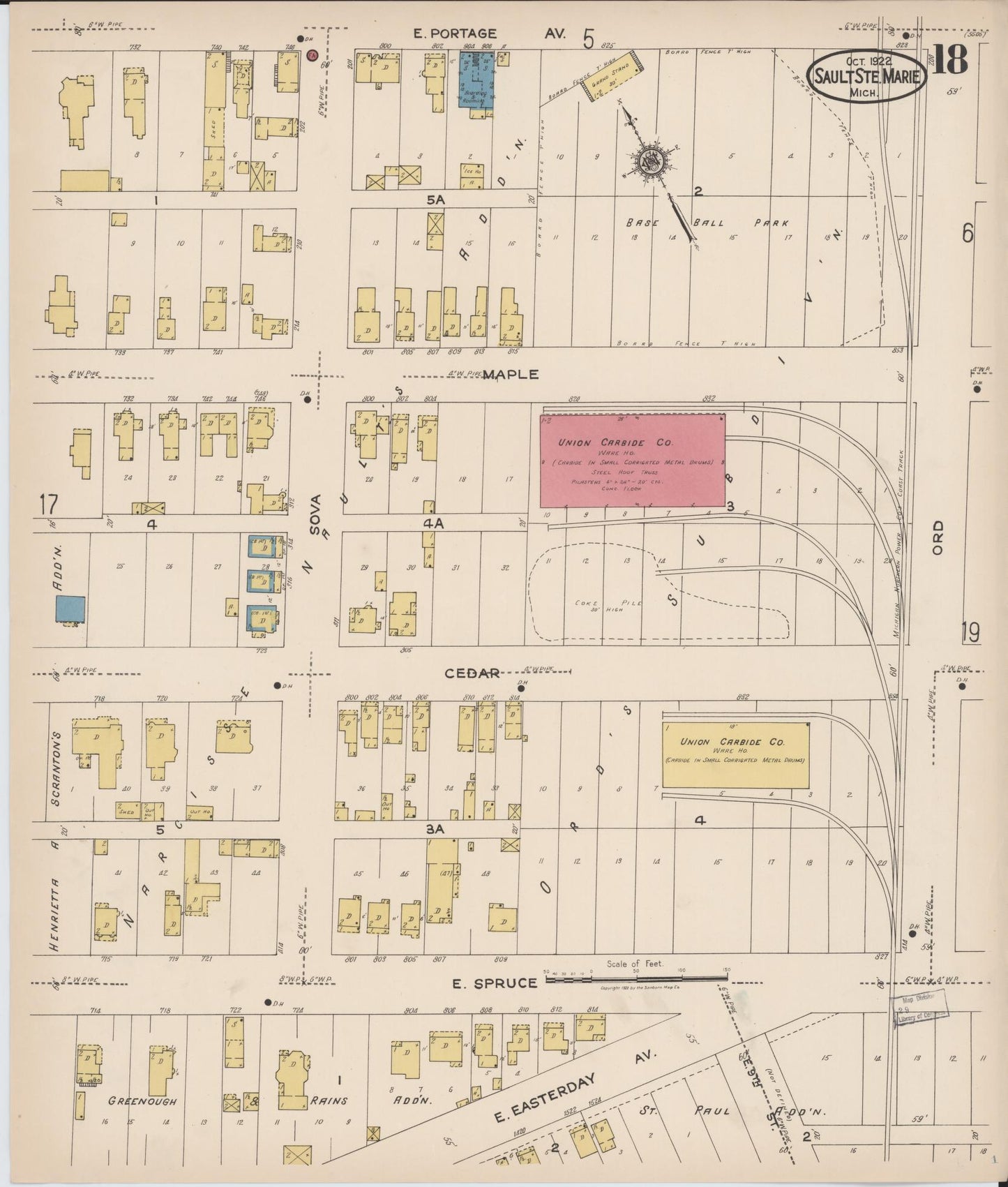 Sanborn Fire Insurance Map from Sault Sainte Marie, Chippewa County, Michigan (1922), Sheet #0018 - Complete Map Set gallery image, historic Sanborn map, vintage wall art, Michigan Michigan