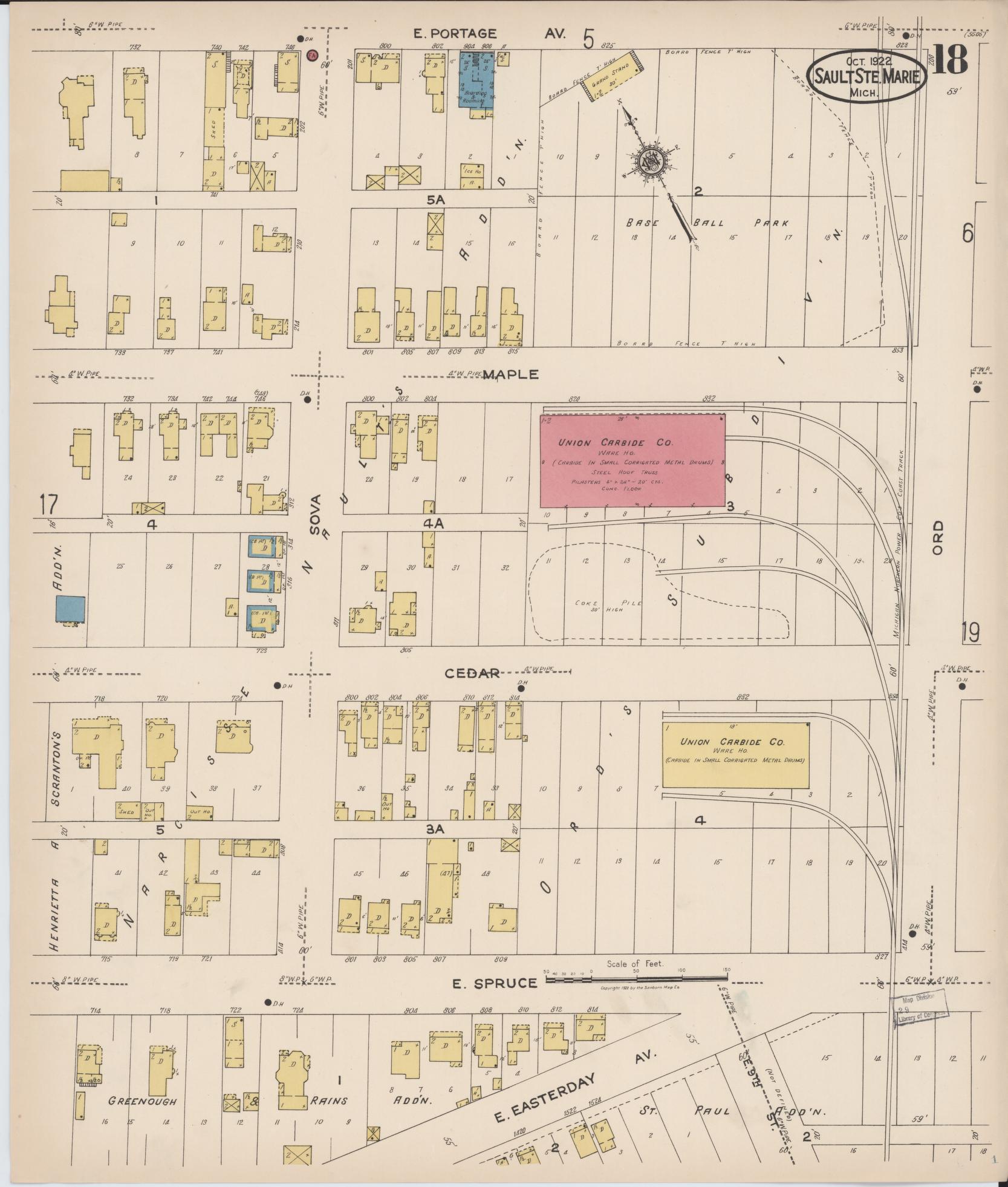 Sanborn Fire Insurance Map from Sault Sainte Marie, Chippewa County, Michigan (1922), Sheet #0018 - Complete Map Set gallery image, historic Sanborn map, vintage wall art, Michigan Michigan