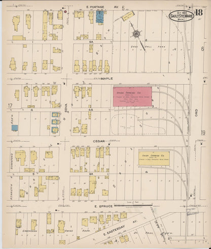 Sanborn Fire Insurance Map from Sault Sainte Marie, Chippewa County, Michigan (1922), Sheet #0018 - Complete Map Set gallery image, historic Sanborn map, vintage wall art, Michigan Michigan