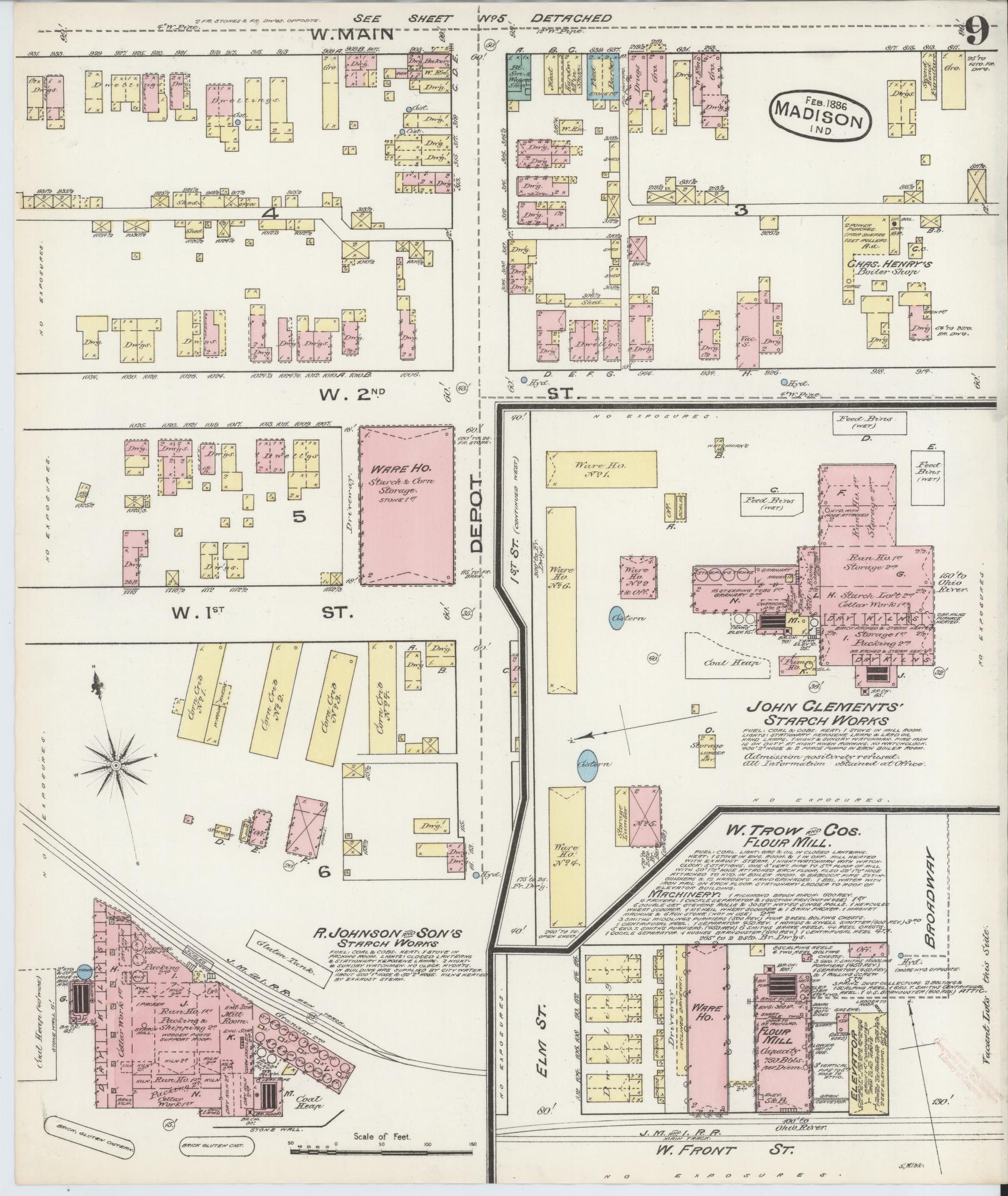 Sanborn Fire Insurance Map from Madison, Jefferson County, Indiana (1886), Sheet #0009 - Historic Sanborn Fire Insurance Map Print, vintage old map wall art, antique decor, genealogy gift, Indiana Indiana map
