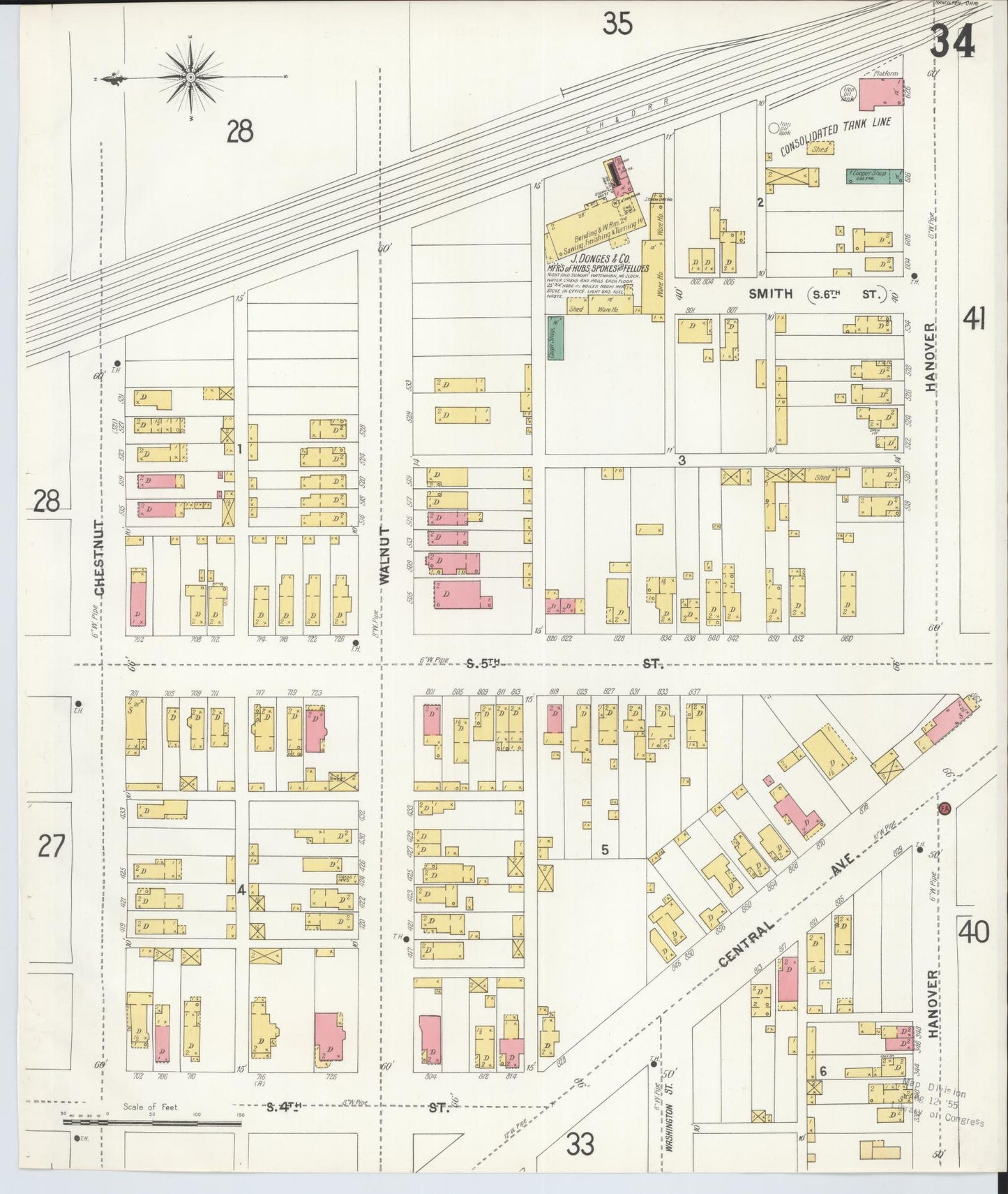 Sanborn Fire Insurance Map from Hamilton, Butler County, Ohio (1899), Sheet #0034 - Historic Sanborn Fire Insurance Map Print, vintage old map wall art, antique decor, genealogy gift, Ohio Ohio map