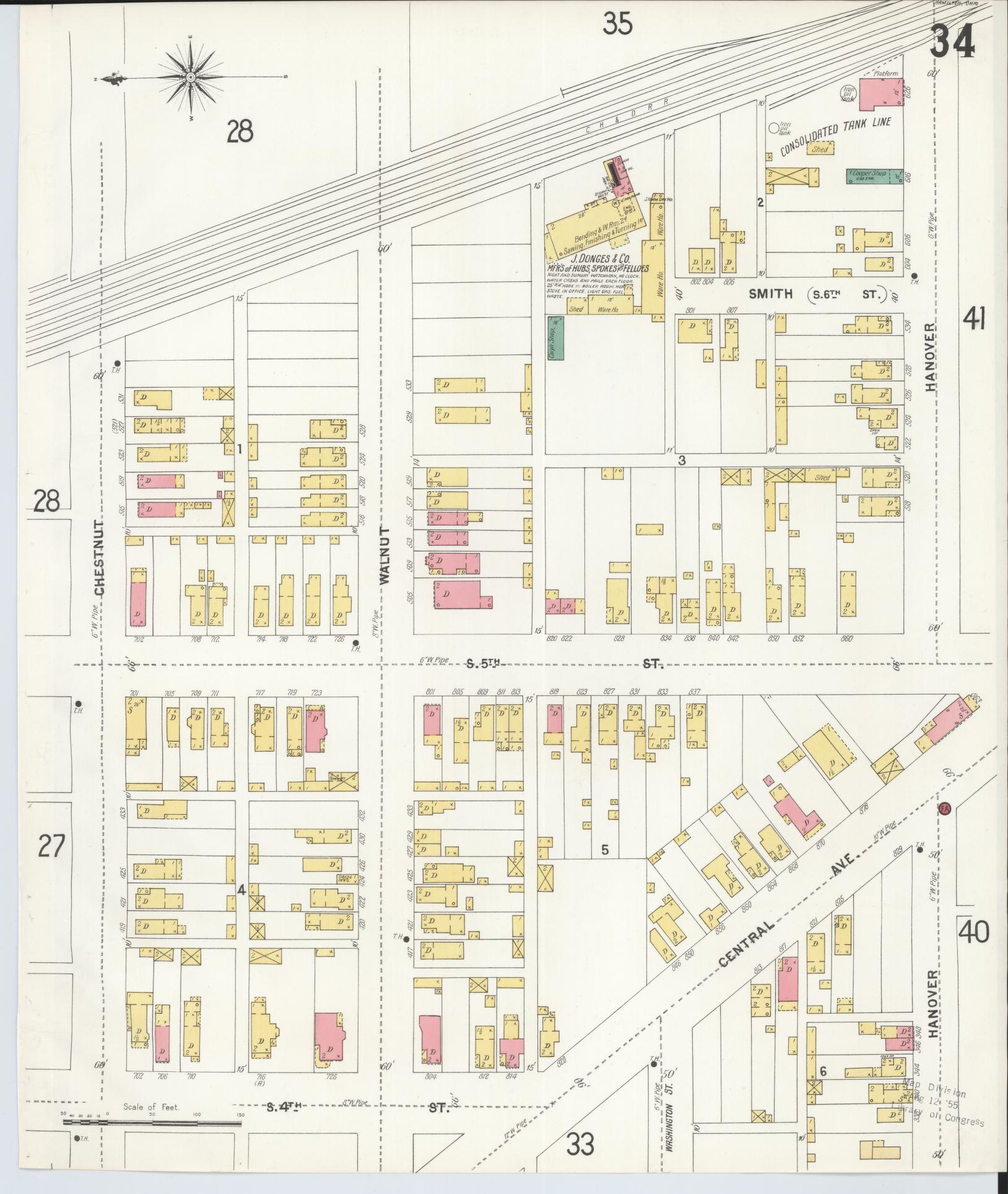 Sanborn Fire Insurance Map from Hamilton, Butler County, Ohio (1899), Sheet #0034 - Historic Sanborn Fire Insurance Map Print, vintage old map wall art, antique decor, genealogy gift, Ohio Ohio map