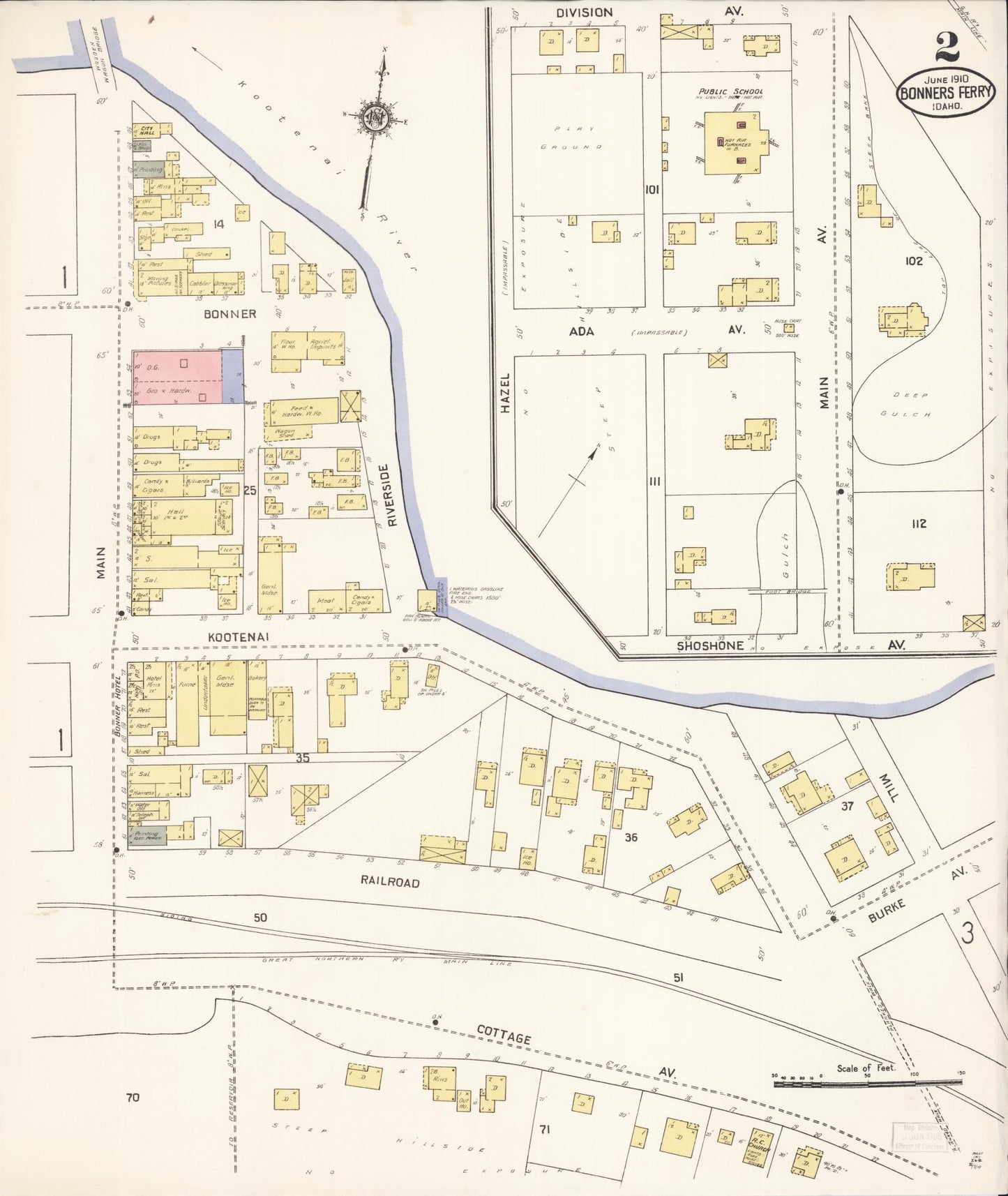 Sanborn Fire Insurance Map from Bonners Ferry, Boundary County, Idaho (1910), Sheet #0002 - Complete Map Set gallery image, historic Sanborn map, vintage wall art, Idaho Idaho