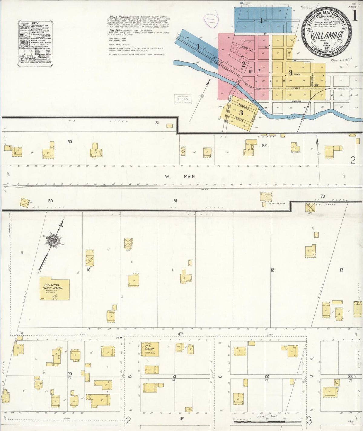 Sanborn Fire Insurance Map from Willamina, Yamhill County, Oregon (1921), Sheet #0001 - Historic Sanborn Fire Insurance Map Print, vintage old map wall art, antique decor, genealogy gift, Oregon Oregon map