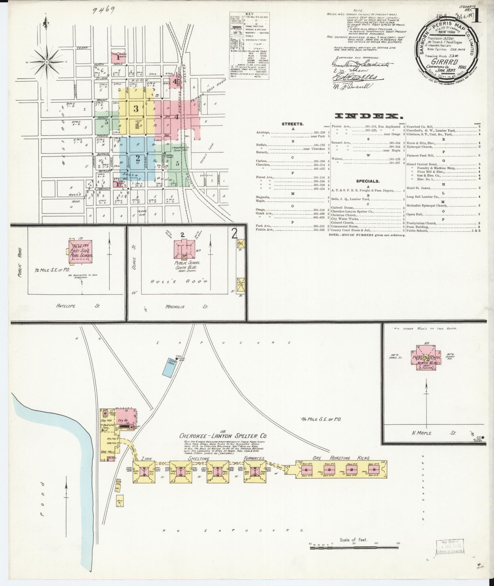 Sanborn Fire Insurance Map from Girard, Crawford County, Kansas (1897), Sheet #0001 - Historic Sanborn Fire Insurance Map Print, vintage old map wall art, antique decor, genealogy gift, Kansas Kansas map