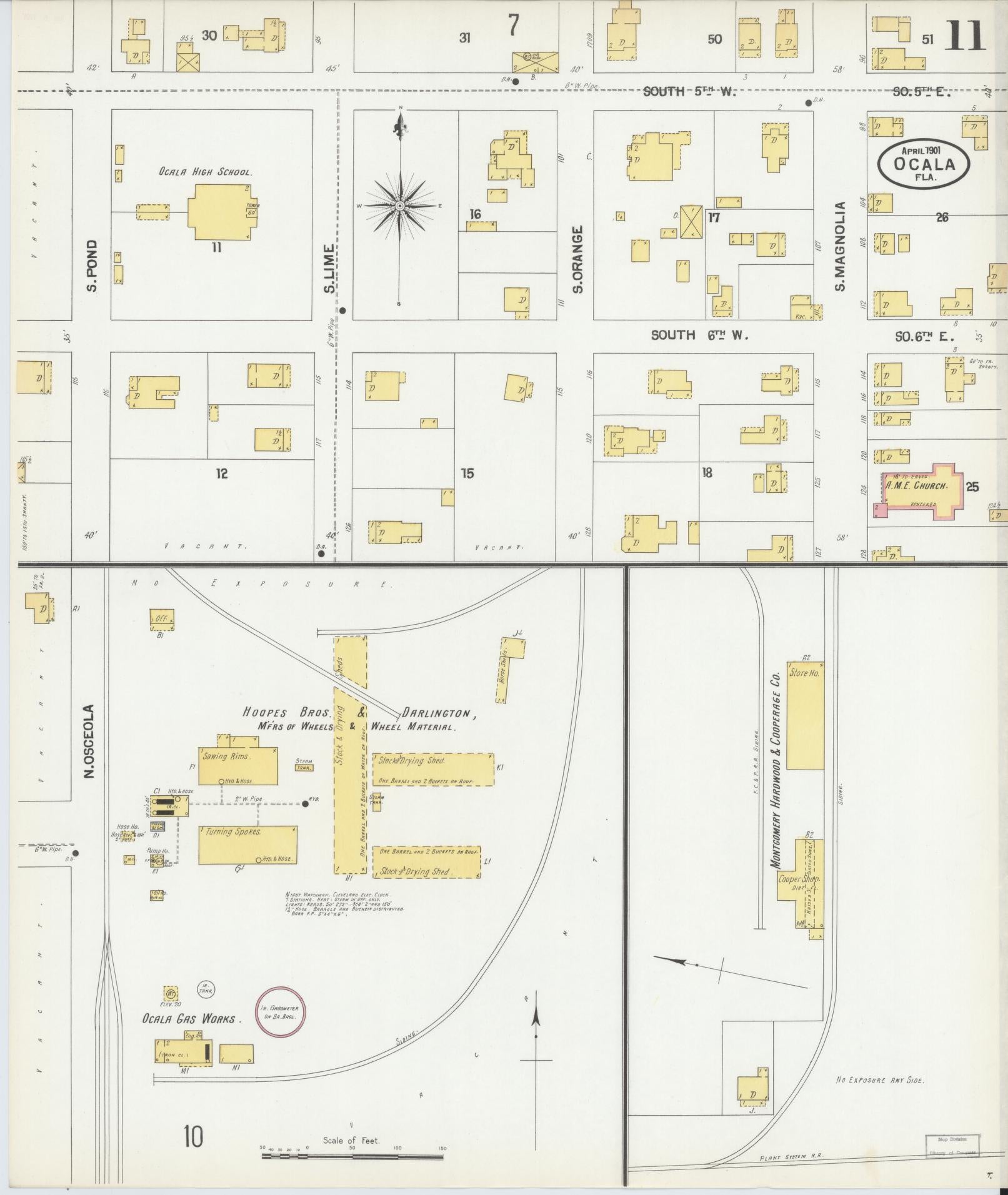 Sanborn Fire Insurance Map from Ocala, Marion County, Florida (1901), Sheet #0011 - Historic Sanborn Fire Insurance Map Print, vintage old map wall art, antique decor, genealogy gift, Florida Florida map