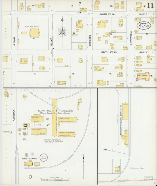Sanborn Fire Insurance Map from Ocala, Marion County, Florida (1901), Sheet #0011 - Historic Sanborn Fire Insurance Map Print, vintage old map wall art, antique decor, genealogy gift, Florida Florida map