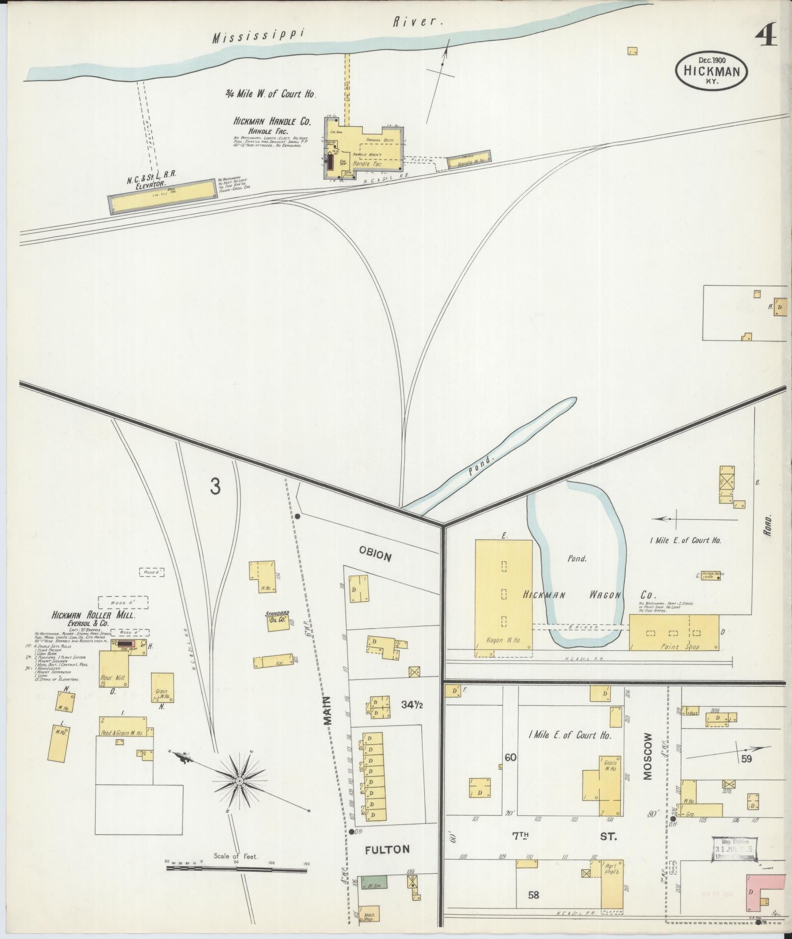 Sanborn Fire Insurance Map from Hickman, Fulton County, Kentucky (1900), Sheet #0004 - Historic Sanborn Fire Insurance Map Print, vintage old map wall art, antique decor, genealogy gift, Kentucky Kentucky map
