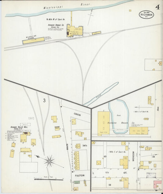 Sanborn Fire Insurance Map from Hickman, Fulton County, Kentucky (1900), Sheet #0004 - Historic Sanborn Fire Insurance Map Print, vintage old map wall art, antique decor, genealogy gift, Kentucky Kentucky map