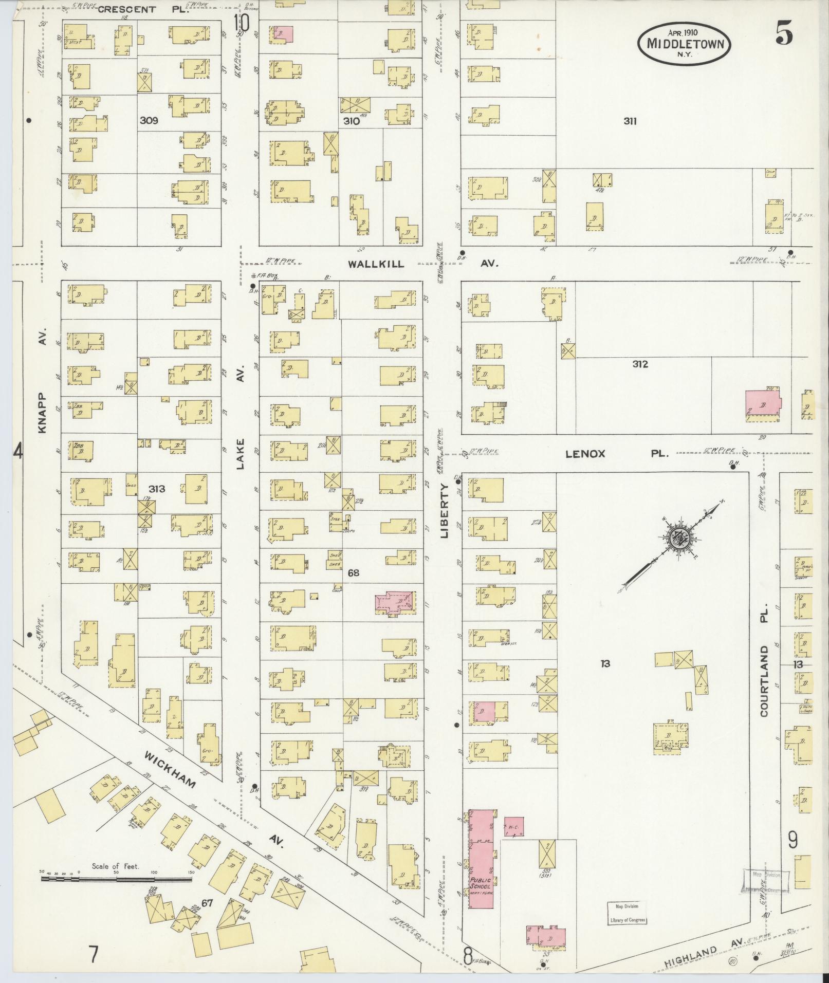 Sanborn Fire Insurance Map from Middletown, Orange County, New York (1910), Sheet #0005 - Complete Map Set gallery image, historic Sanborn map, vintage wall art, New York New York