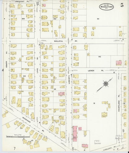 Sanborn Fire Insurance Map from Middletown, Orange County, New York (1910), Sheet #0005 - Complete Map Set gallery image, historic Sanborn map, vintage wall art, New York New York