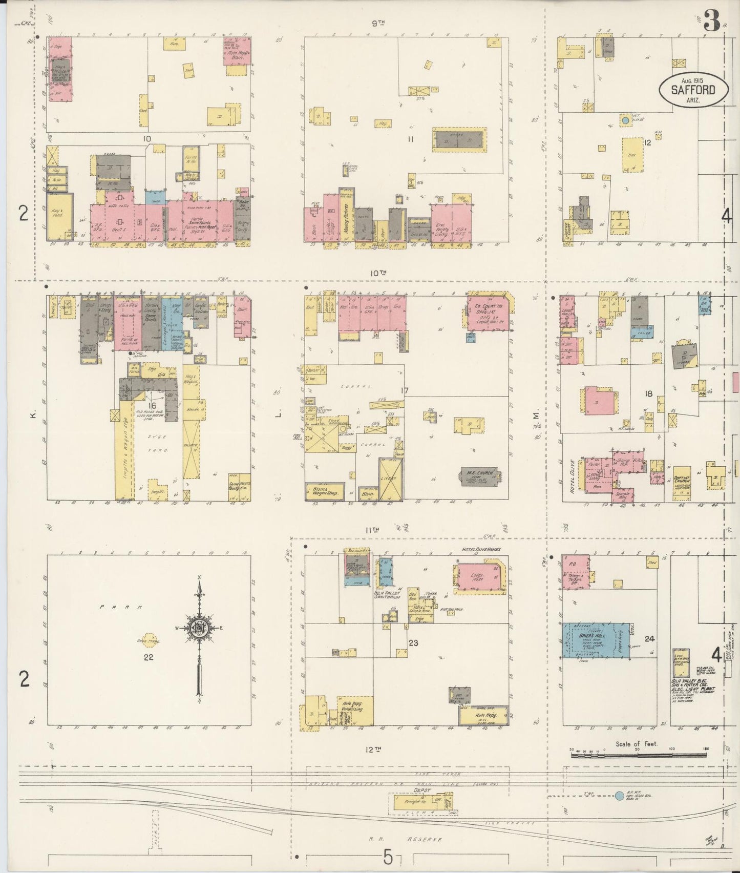 Sanborn Fire Insurance Map from Safford, Graham County, Arizona (1915), Sheet #0003 - Complete Map Set gallery image, historic Sanborn map, vintage wall art, Arizona Arizona