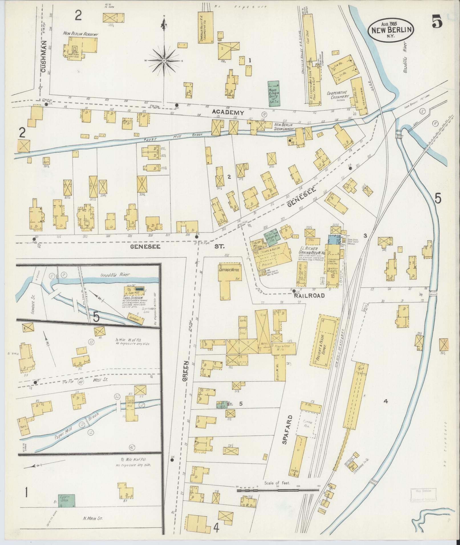 Sanborn Fire Insurance Map from New Berlin, Chenango County, New York (1905), Sheet #0005 - Complete Map Set gallery image, historic Sanborn map, vintage wall art, New York New York