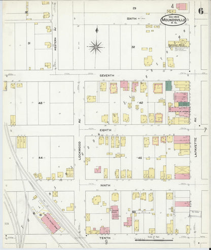 Sanborn Fire Insurance Map from Moundsville, Marshall County, West Virginia (1909), Sheet #0006 - Complete Map Set gallery image, historic Sanborn map, vintage wall art, West Virginia West Virginia
