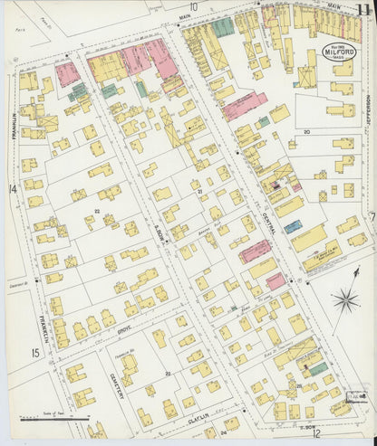 Sanborn Fire Insurance Map from Milford, Worcester County, Massachusetts (1903), Sheet #0011 - Historic Sanborn Fire Insurance Map Print, vintage old map wall art, antique decor, genealogy gift, Massachusetts Massachusetts map
