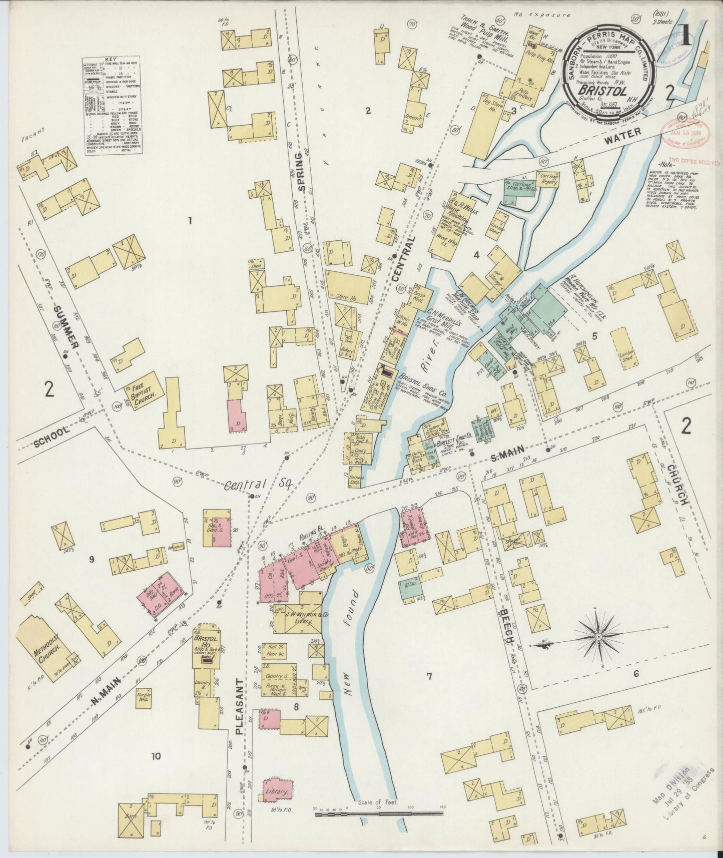 Sanborn Fire Insurance Map from Bristol, Grafton County, New Hampshire (1897), Sheet #0001 - Complete Map Set gallery image, historic Sanborn map, vintage wall art, New Hampshire New Hampshire
