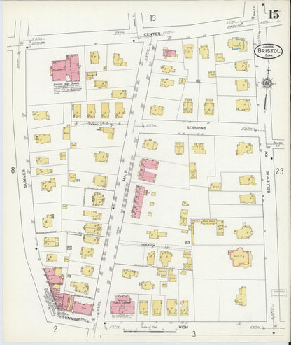 Sanborn Fire Insurance Map from Bristol, Hartford County, Connecticut (1916), Sheet #0015 - Complete Map Set gallery image, historic Sanborn map, vintage wall art, Connecticut Connecticut