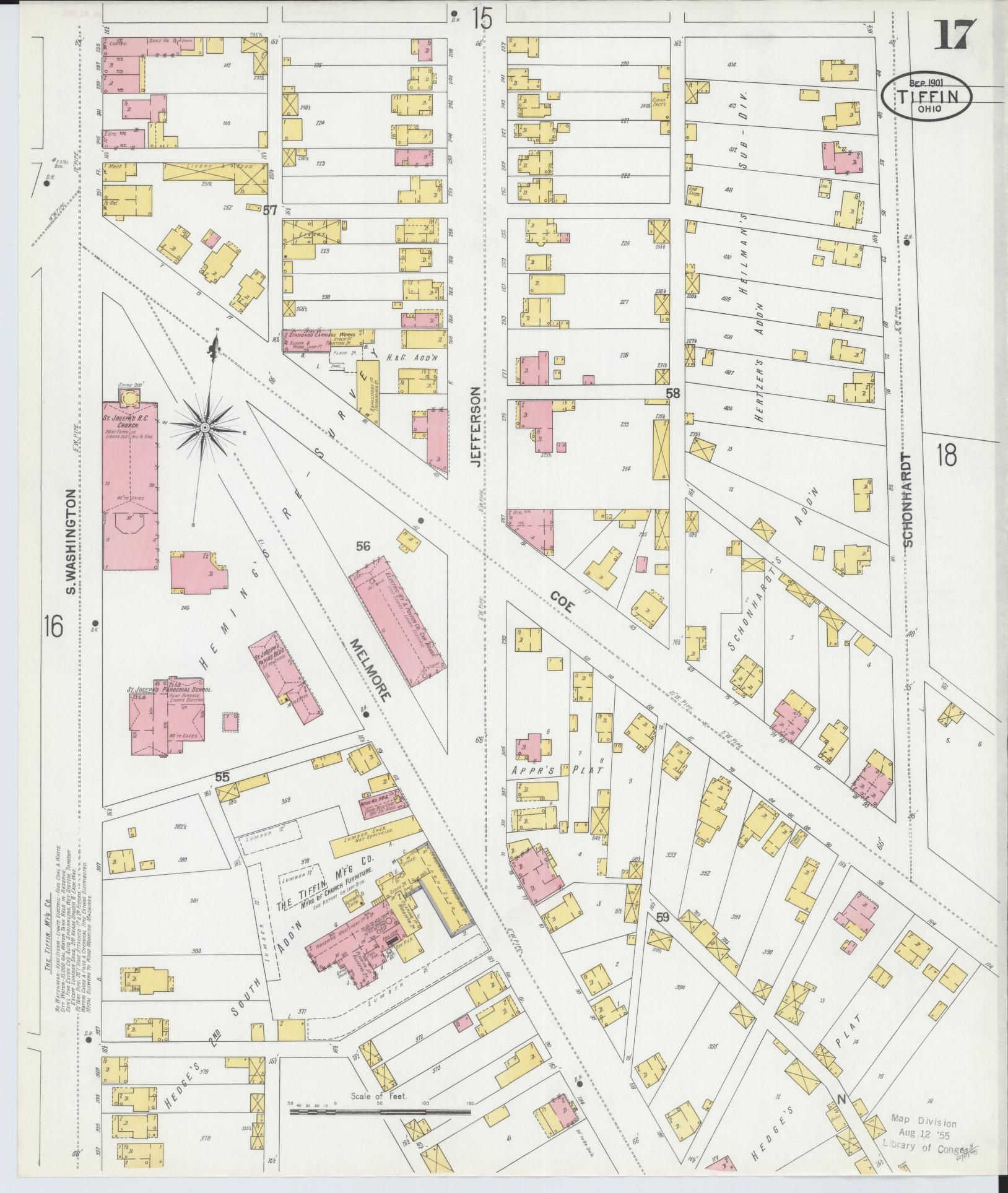 Sanborn Fire Insurance Map from Tiffin, Seneca County, Ohio (1901), Sheet #0017 - Historic Sanborn Fire Insurance Map Print, vintage old map wall art, antique decor, genealogy gift, Ohio Ohio map