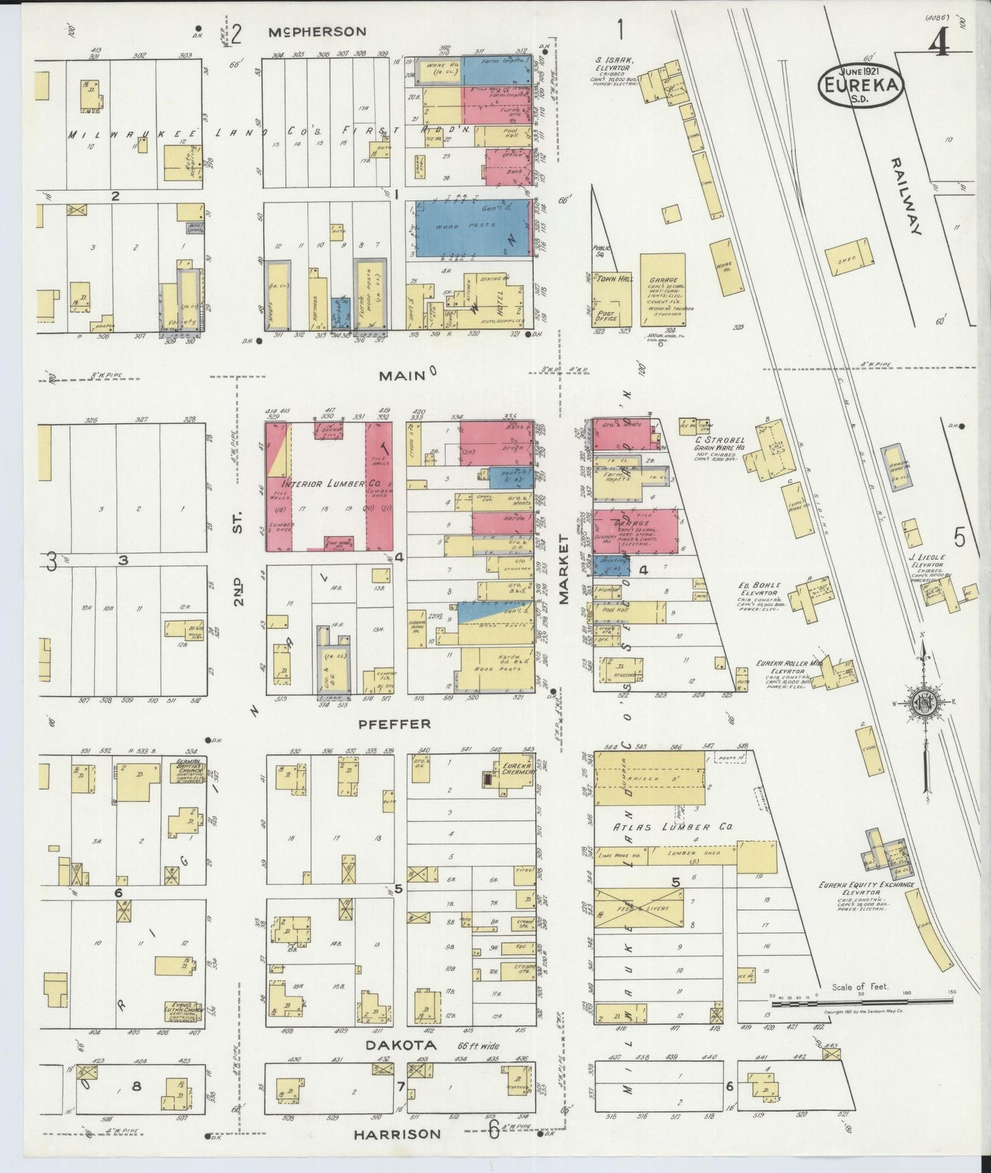 Sanborn Fire Insurance Map from Eureka, McPherson County, South Dakota (1921), Sheet #0004 - Complete Map Set gallery image, historic Sanborn map, vintage wall art, South Dakota South Dakota