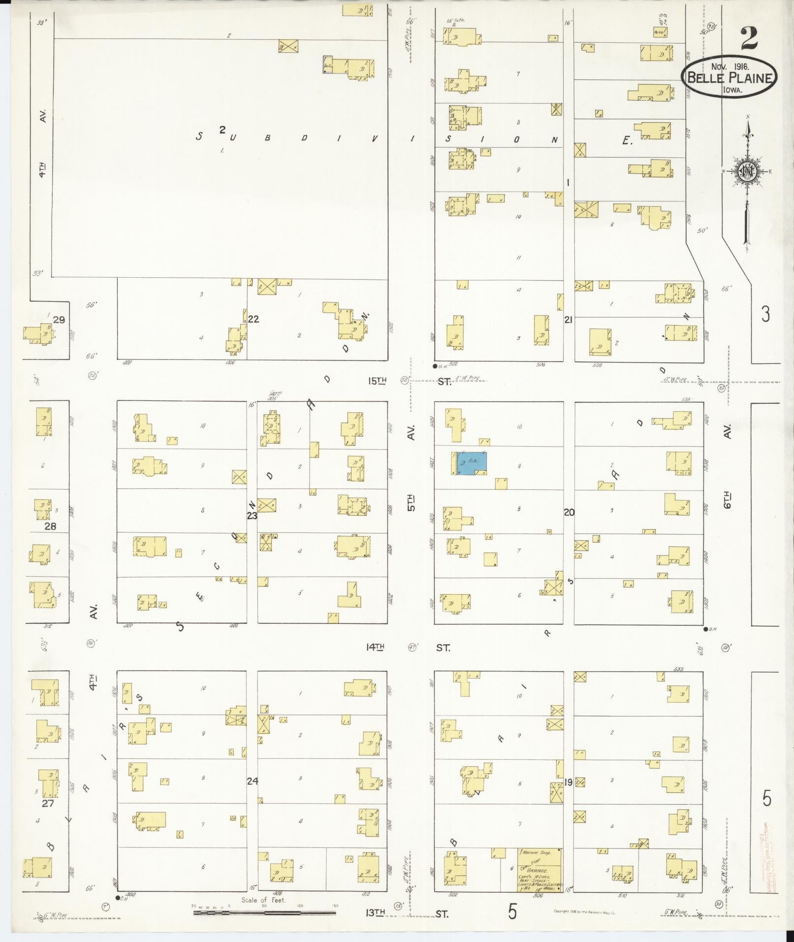Sanborn Fire Insurance Map from Belle Plaine, Benton County, Iowa (1916), Sheet #0002 - Historic Sanborn Fire Insurance Map Print, vintage old map wall art