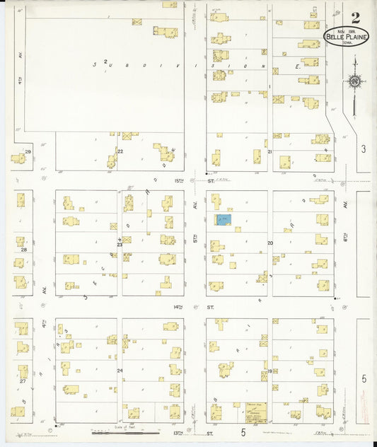 Sanborn Fire Insurance Map from Belle Plaine, Benton County, Iowa (1916), Sheet #0002 - Historic Sanborn Fire Insurance Map Print, vintage old map wall art